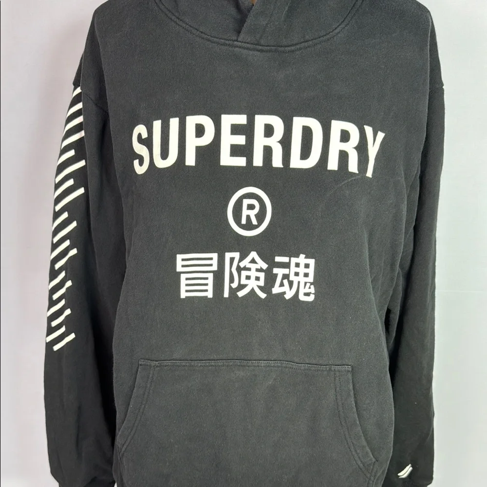 Superdry Core Sport In Black Hoodie Bold Branding Casual Style - Picture 2 of 9